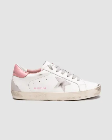 Golden Goose Super-Star with Gray Suede Star and Pink Leather Heel Tab