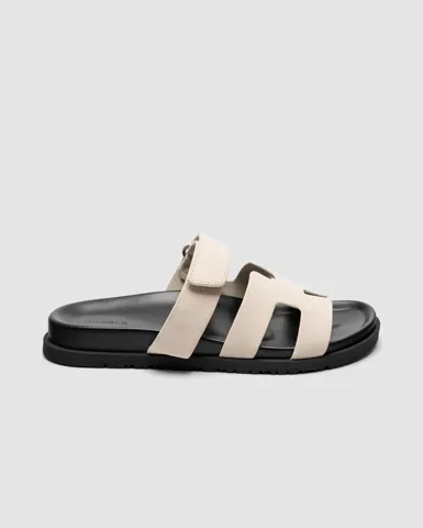 Hermes Chypre Sandals Suede Light Beige/Black