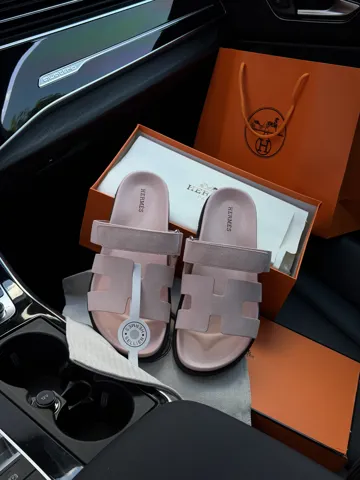 Hermes Chypre Sandals Pink Suede
