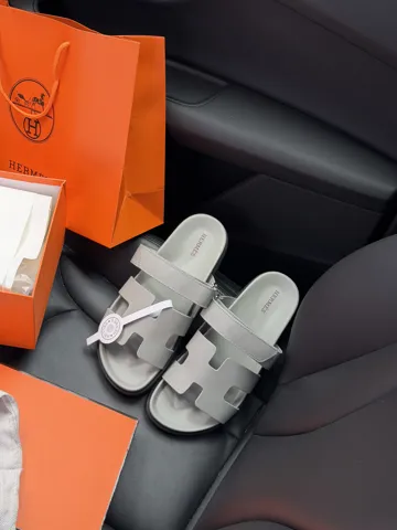 Hermes Chypre Sandals Grey Calfskin