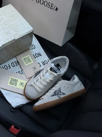Golden Goose Super-Star sneakers in pearl with glitter star