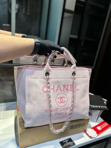 Chanel Deauville Canvas Tote Bag in Light Pink