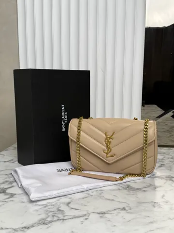 Saint Laurent Loulou Medium Bag in Beige Quilted Leather with Gold-Tone Hardware