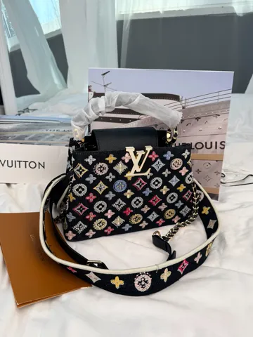 Louis Vuitton Capucines MM Black Multicolor Embroidered Monogram
