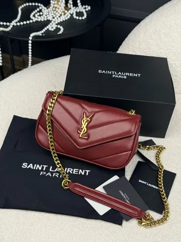 Saint Laurent Loulou Mini Leather Burgundy with Gold