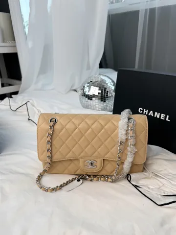 Chanel Classic Flap 25 Beige Caviar Silver Hardware