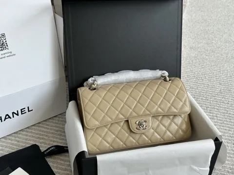 Chanel Classic Flap 25 Beige Caviar Silver Hardware