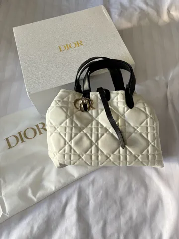 Lady Dior D-Lite Tote Bag Ivory Lambskin