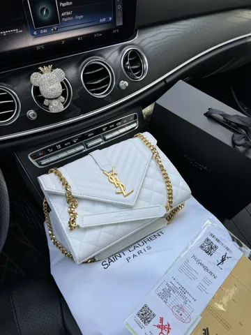 YSL Envelope Wallet White Leather