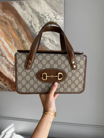 Gucci 1955 Horsebit Bag Medium Monogram Canvas with Brown Leather Trim