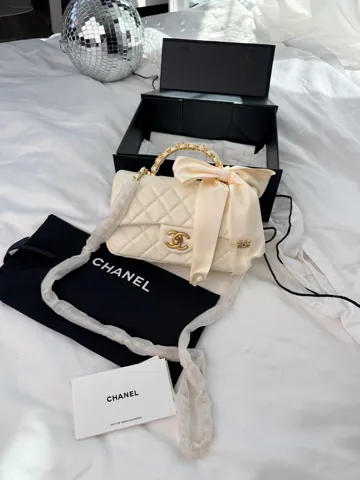 Chanel Classic Flap Top Handle Caviar Milk with Gold