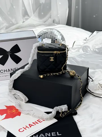 Chanel Mini Vanity Case in Black Lambskin Gold-Tone Hardware