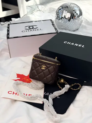 Chanel Mini Vanity Case in Brown Lambskin Gold-Tone Hardware