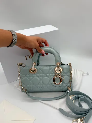 Dior Lady D-Joy Bag Blue Gray with Gold