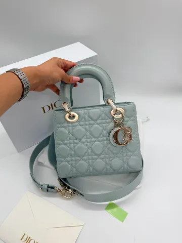 Dior Lady Dior Bag Blue Gray with Gold