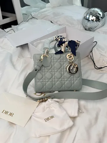 Dior Lady Dior Bag Mint Gray with Gold