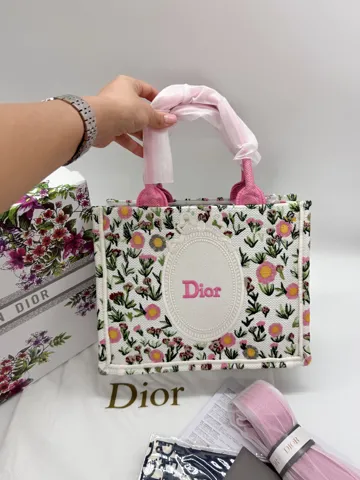 Dior Book Tote Pink Floral Embroidery