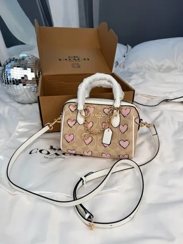 Coach Signature Canvas Heart Print Bag