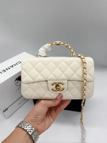 Chanel Classic Flap Top Handle Caviar Cream with Gold