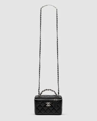 Chanel Classic Black Lambskin Pearl Crush Vanity Bag Silver