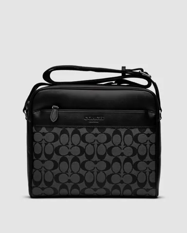 Coach Charles Camera Crossbody Messenger Bag Signature Black