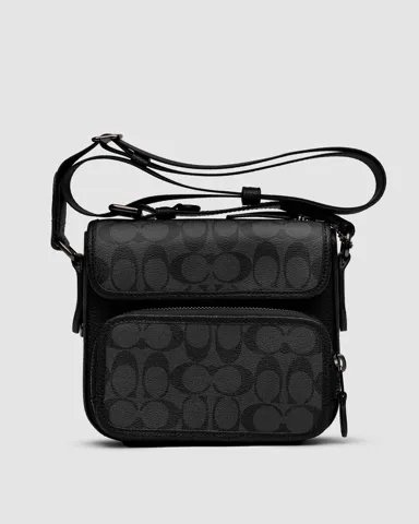 Coach Sullivan Flap Crossbody In Signature Canvas Grey/Black