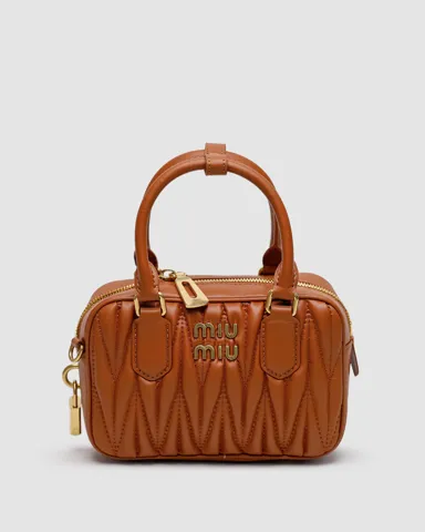 Miu Miu Arcadie Matelassé Nappa Leather Bag Brown