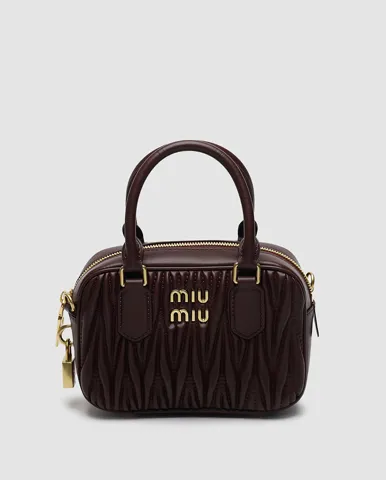 Miu Miu Arcadie Matelassé Nappa Leather Bag Burgundy
