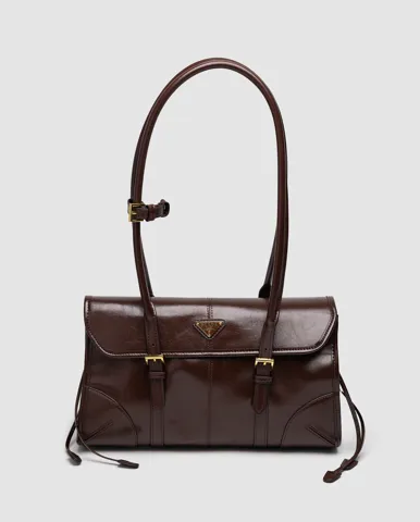 Prada Medium Leather Shoulder Bag Burgundy