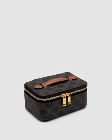 Celine Top Handle Small Toiletry Case in Triomphe Canvas and Calfskin
