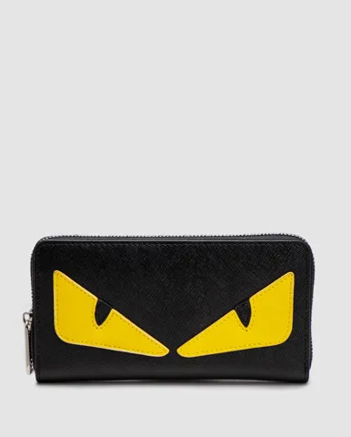 Fendi Zip Around Black Leather Wallet Fendi Eyes