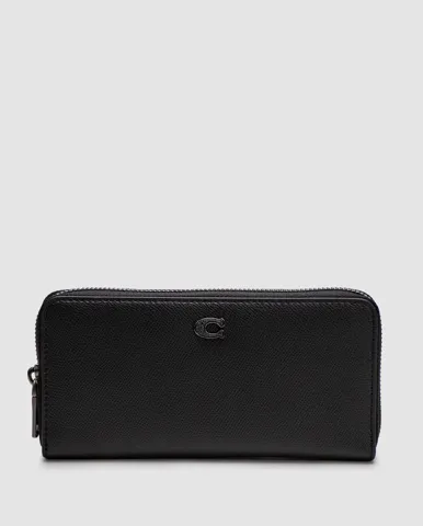 Coach Essential Slim Accordion Zip Wallet with Signature Canvas Interior Black