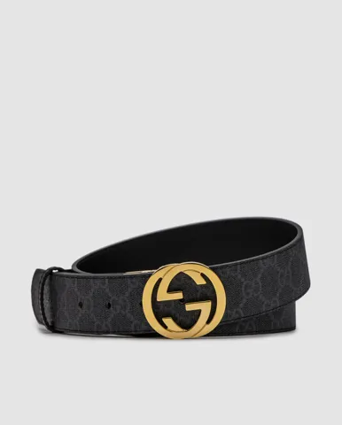 Gucci Belt with Interlocking G Buckle Grey Canvas/Gold