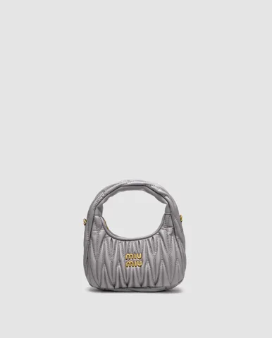 Miu Miu Wander Matelassé Nappa Leather Mini Hobo Bag Grey
