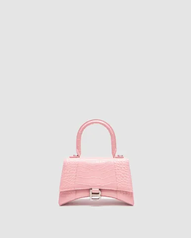 Balenciaga Hourglass Handbag Small in Crocodile Embossed Calfskin Pink