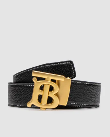 Burberry Leather TB Belt Black/Tan/Gold