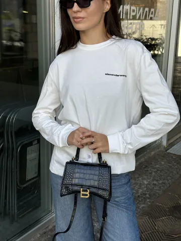 alexanderwang Long Sleeve Tee in High Twist Jersey White