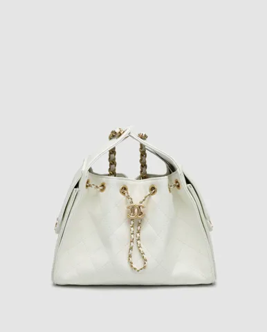 Chanel 25 Handbag in Grained Calfskin White/Gold