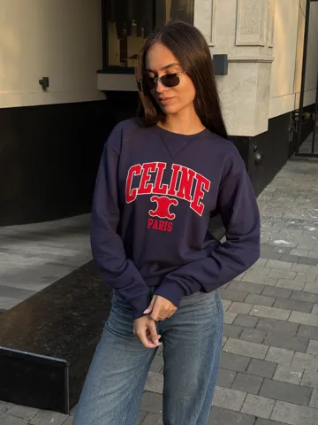 Celine Oversized Sweatshirt in Cotton Fleece Navy Blue