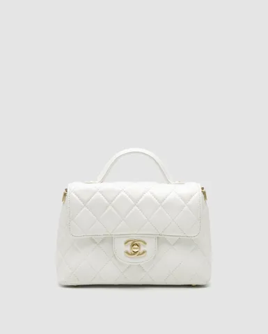 Chanel Flap Bag With Top Handle Mini White/Gold