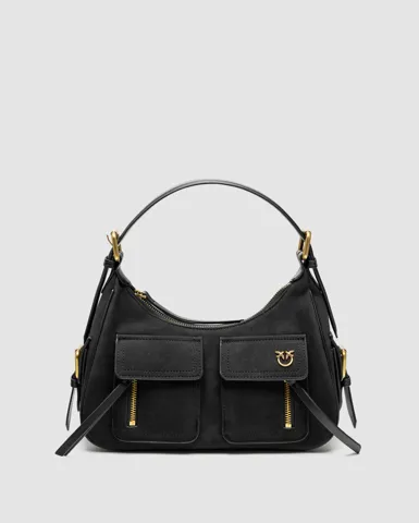 Pinko Suede Cargo Shoulder Bag Black/Gold