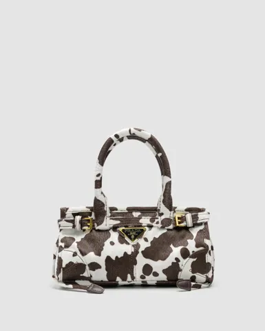 Prada Bonnie Mini Printed Leather Handbag White/Dark Brown