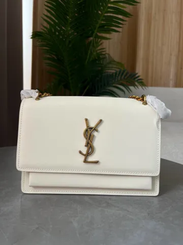 Yves Saint Laurent Medium Sunset in Smooth Leather Cream/Gold