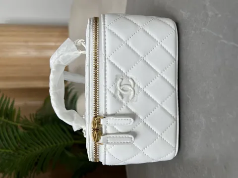 Chanel Classic White Lambskin Pearl Crush Vanity Bag White
