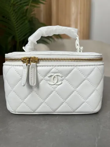 Chanel Classic White Lambskin Pearl Crush Vanity Bag White