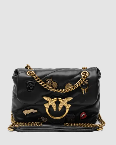 Pinko Black Quilted Leather Love Mini Puff Pins