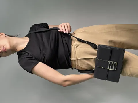 Fendi Flat Baguette Black Leather Bag
