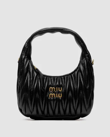 Miu Miu Wander Matelassé Nappa Leather Mini Hobo Bag Black