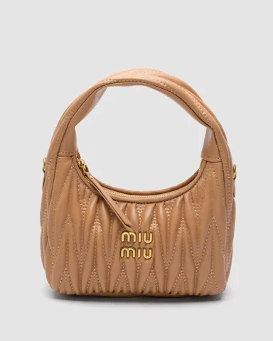 Miu Miu Wander Matelassé Nappa Leather Mini Hobo Bag Beige