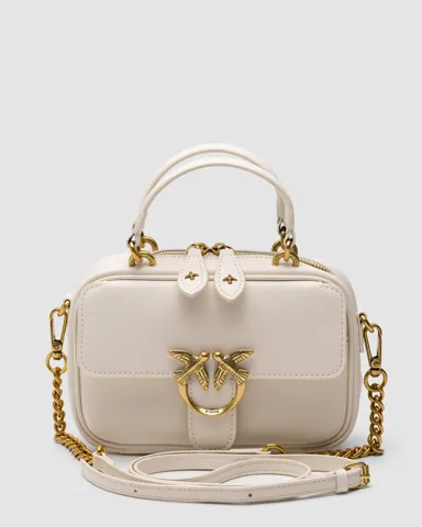 Pinko Square Simply Mini Calfskin Bag Cream